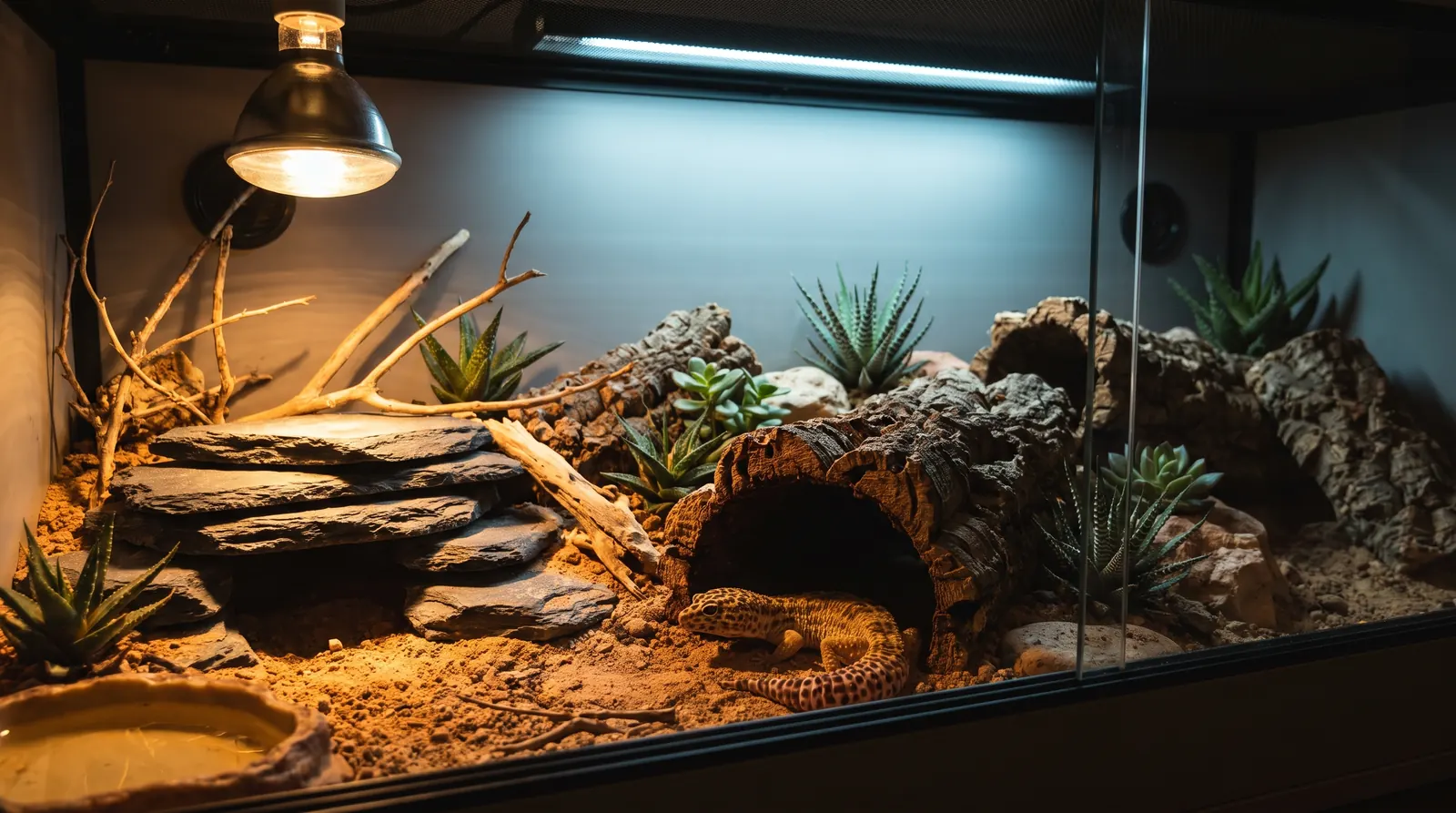 A finished leopard gecko enclosure